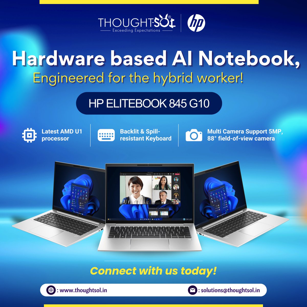 ThoughtSolIndia's tweet image. Elevate your performance to new heights with the HP EliteBook 845 G10!
Connect with our team of experts and get yours today! 
Email us at solutions@thoughtsol.in
#Hplaptop #Hpelitebook