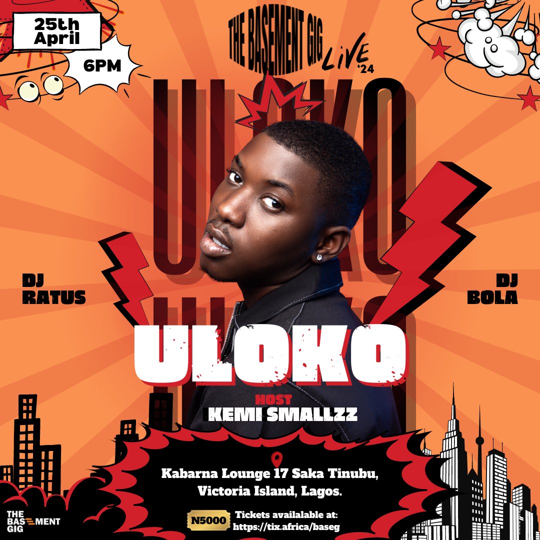 🎉 Let's Rock! 🎸🎵 Get Ready for the Ultimate @TheBasementGig with Uloko! 🌟 Win 1 of 5 Free Tickets! 🎤 Stream 'Amina,' Follow @U1oko  & @TheBasementGig to Enter! Don't Miss Out! 🔥 #UlokoBasementGigGiveaway