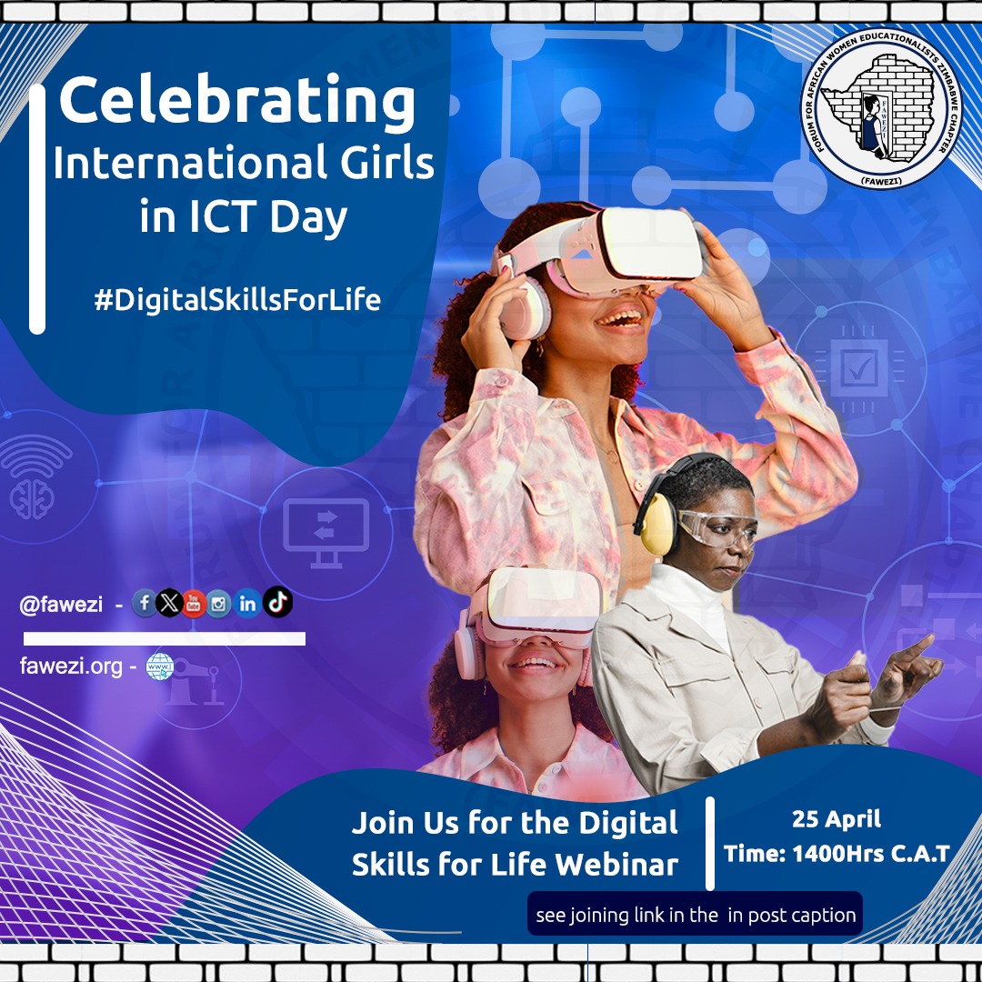 🔵FAWEZI joins the rest of the world in celebrating International Girls in ICT Day under the theme, 'Digital skills for life.' ➡️ Remember to join us on today's Webinar ⌚ 1400Hrs C.A.T ↘️ Register to attend 👇🏽 shorturl.at/cgszM #STEMSkillsForHer #FAWEZI2024 #FAWEZI