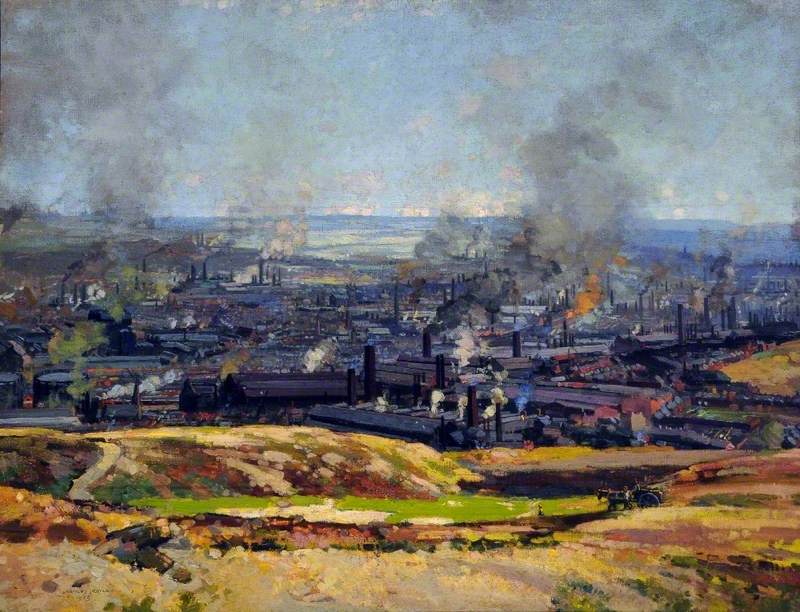 Fitting #OnlineArtExchange theme for us this week as industry forged our modern city 👊 Celebrating the @PotteriesMuseum exhibition 'Fresh Air For The Potteries: 150 Years of William Blake' 🙌 📷Sheffield from Wincobank Wood 👨‍🎨Stanley Royle (1888–1961) 🖼Sheffield Museums