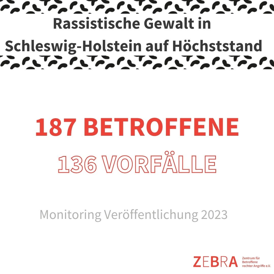 1/6 Heute haben wir in der Landespressekonferenz die Ergebnisse unseres #Monitorings 2023 vorgestellt. Jeden dritten Tag kam es in Schleswig-Holstein zu einem rechten Angriff (Vorfälle 2023: 187; 2022: 104). Insgesamt gab es 187 Betroffene, davon 39 Kinder und Jugendliche.