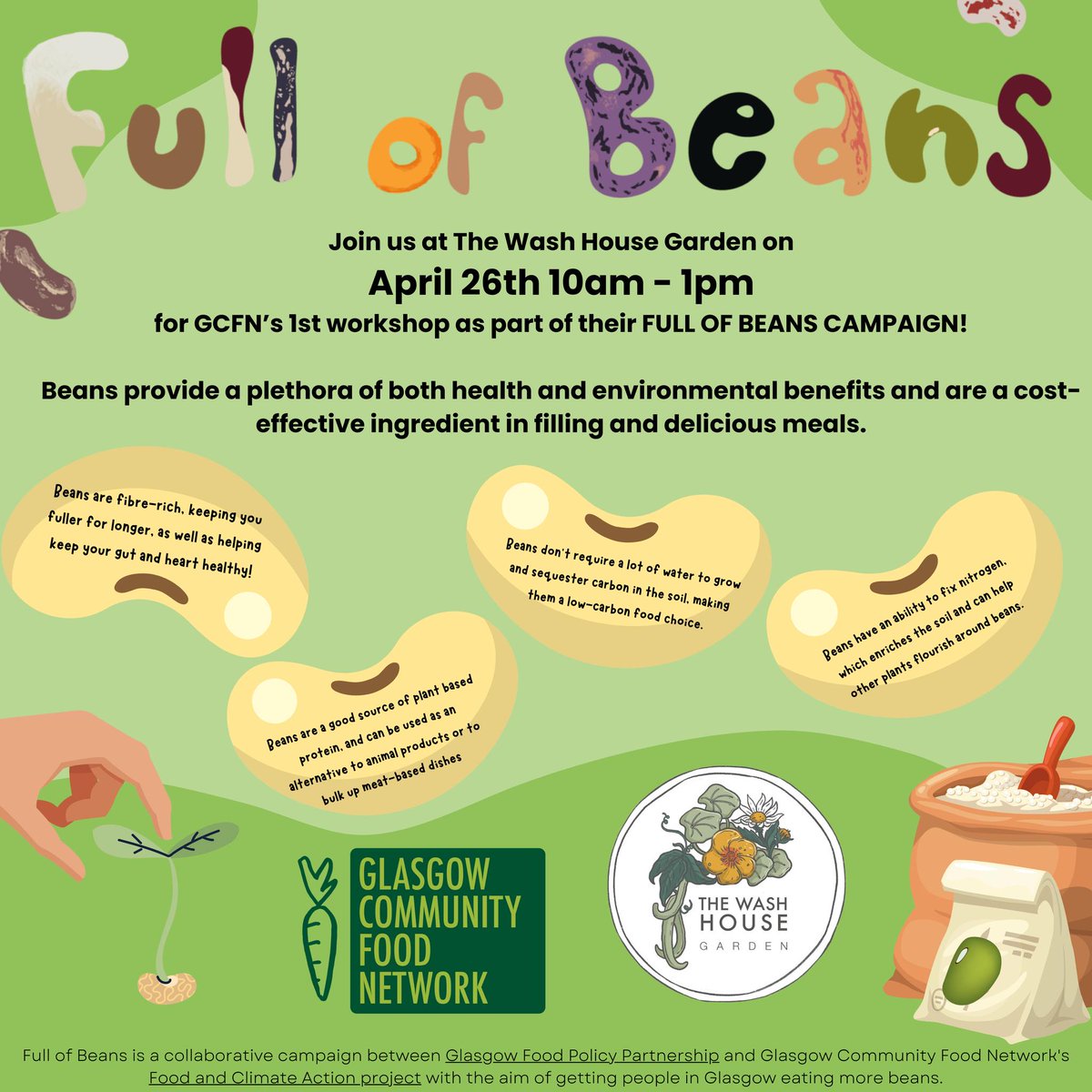 Bean growing event with @GCFNetwork tomorrow at The Wash House Garden from 10am - 1 pm! No booking required! This is part of a series of events where volunteers come together to engage in activities and gardening projects that allow curiosity and learning to flourish.