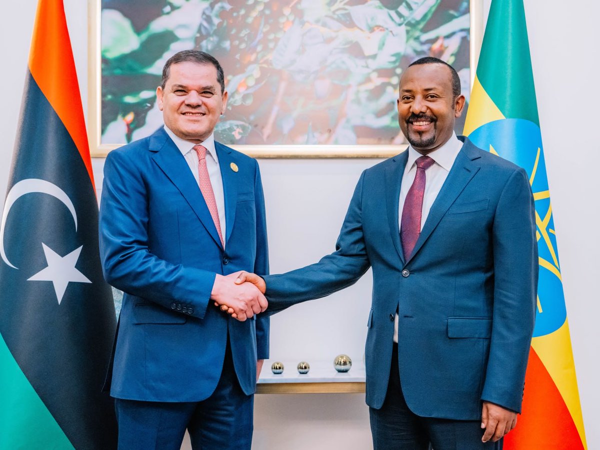 AbiyAhmedAli's tweet photo. I am pleased to welcome Prime Minister Abdul Hamid Al-Dabaiba of the State of Libya. During our meeting, we engaged in discussions regarding regional peace and stability, economic cooperation, workforce exchange, and other areas of mutual interest. https://t.co/BHuCC6FkC2