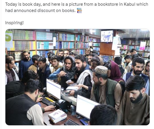 But where are the women? I am sure women in #Afghanistan are as passionate about books as men are.

Why withhold knowledge from Afghan women? #PakProxyTaliban must be held accountable for the #GenderApartheid.
@StephanAJensen 
#LetAfghanGirlsLearn