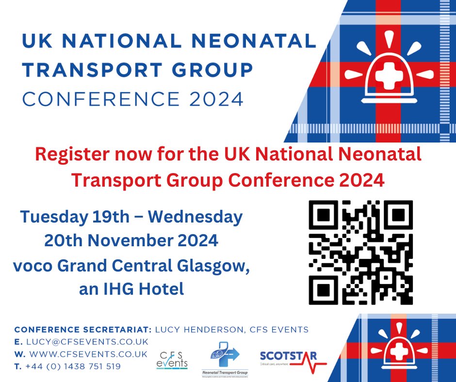 Registration and abstract submission has now opened for the UK National Neonatal Transport Group 2024! To register for the meeting please scan the QR code below or click here: lnkd.in/eus2nrvG #NeonatalTransport2024