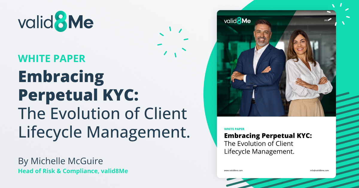 valid8Me_com's tweet image. Access our latest white paper now on the topic of Perpetual KYC 🔄
This white paper explores the concept of pKYC, examining its benefits, challenges, implementation considerations, and potential to redefine KYC compliance in the digital age 📈
Link: valid8me.com/resource-posts…