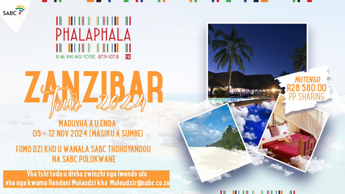 Phalaphala FM Zanzibar tour 2024!!! U wana zwidodombedzwa kha vha tevhele link iyi phalaphalafm.co.za/sabc/home/phal…