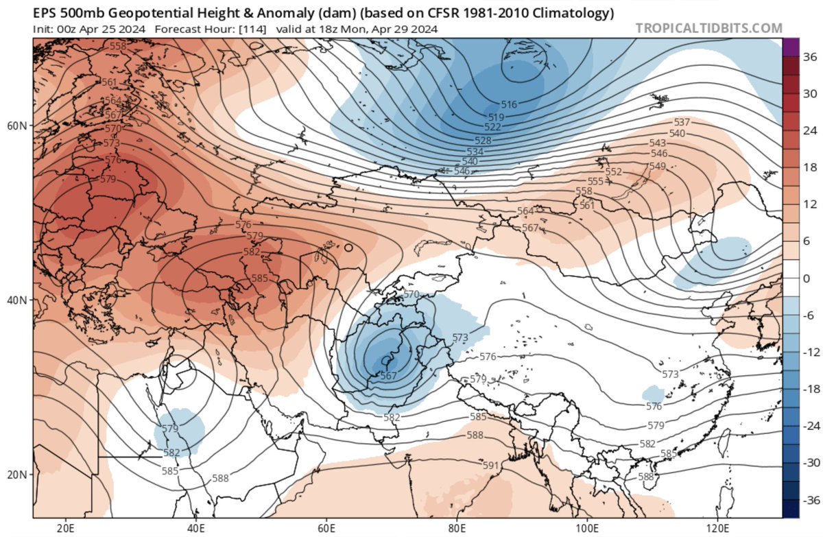 An omega block likely over the #MiddleEast this weekend. Rain & thunderstorms are expected from #Turkey & #Syria to #Iraq, W #Iran & C #SaudiArabia later Sunday through midweek. Rain & storms can reach as far S as #Qatar, #UAE & #Oman later next week.