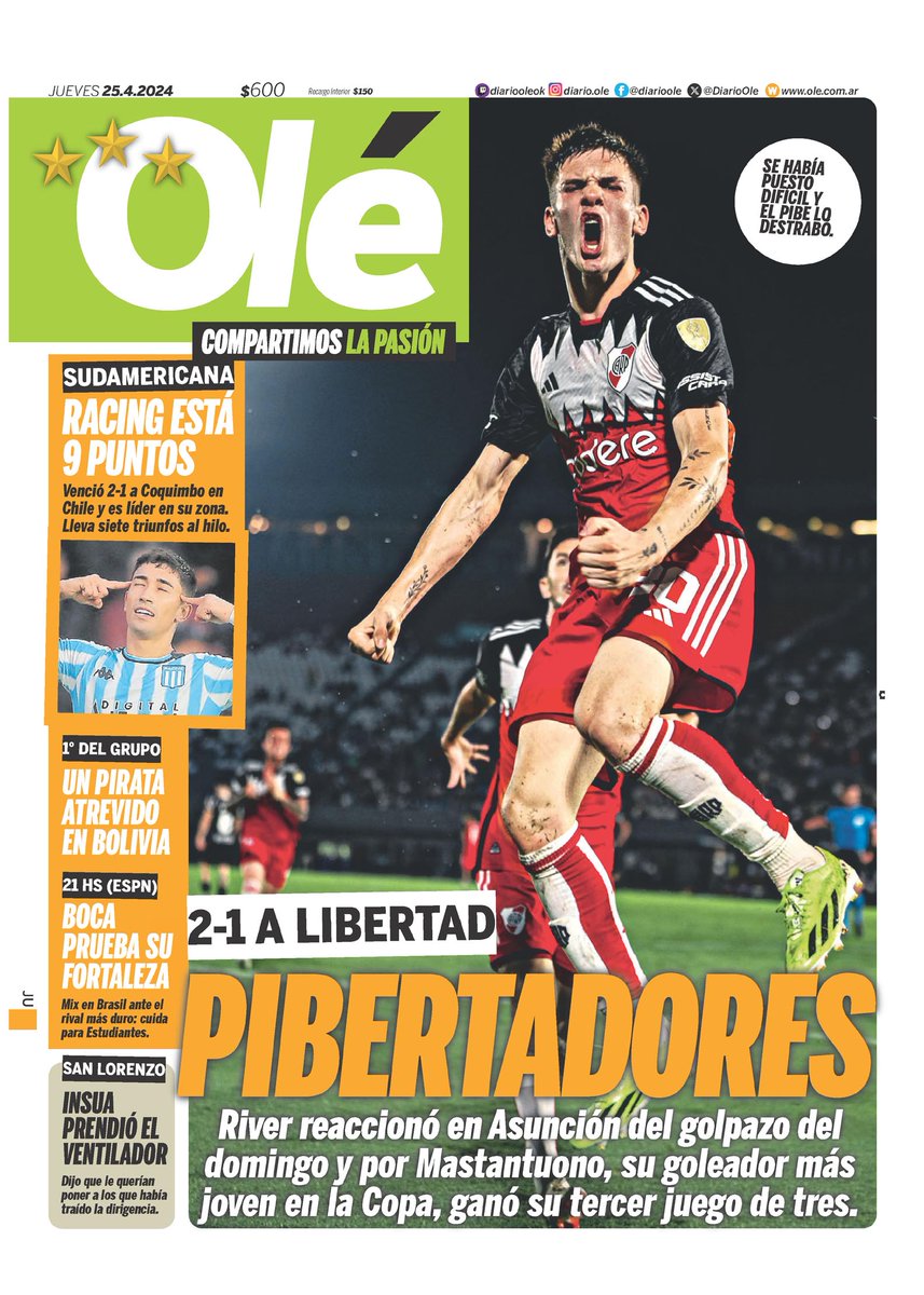 #BuenDía y #BuenJueves para todos!!
Ya estamos en marcha empezando el día y te presentamos las portadas de los diarios de hoy 25/04/2024 #25deAbril #25Abril #25A.

#Superdeportivo 
#DiarioOlé