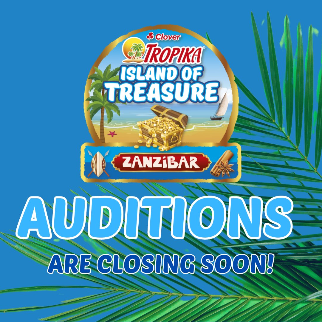 The official countdown begins now!😀 ​ Just 10 days left to submit your audition for #Tropika Island of Treasure Zanzibar🌴 ​This is your moment; upload your video here: bit.ly/UploadYourAudi… or post it on your page, tag us & include #Tropika​ ​ Don’t delay, enter today! Ts&Cs