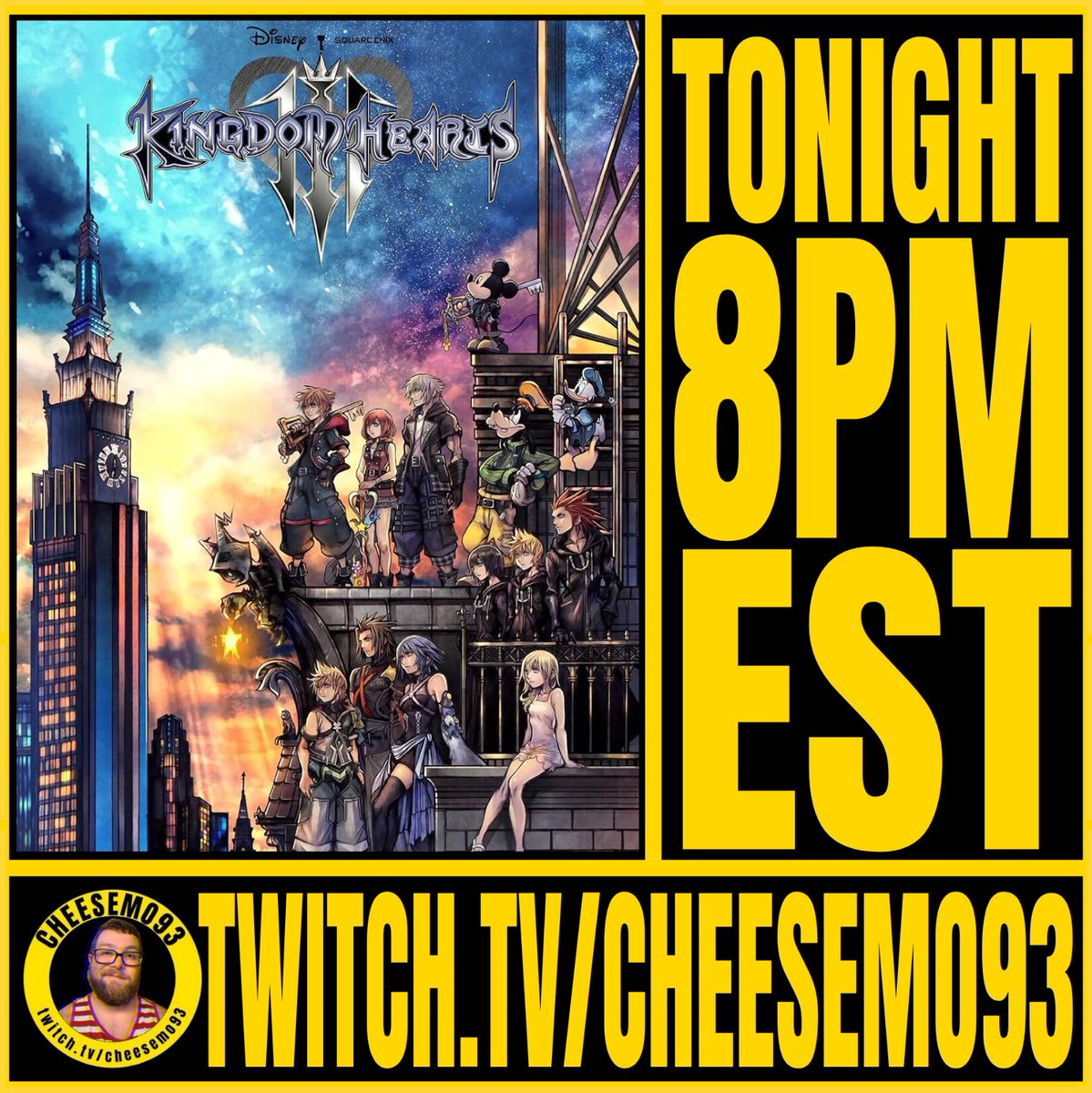 Goin live tonight at 8pm EST with some Kingdom Hearts 3! Twitch.tv/cheesemo93 #streamer #smallstreamer #lgbtqiastreamer #queerstreamer #gaystreamer #kh3stream