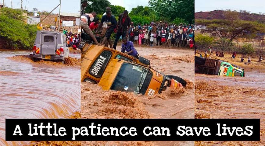 In case of #flooding roads, A driver has only 2 choices, Either, to exercise patience and get home safely Or forcefully drive through the raging waters and be swept away to the morgue Patience is a virtue, It saves lives! #StaySafe