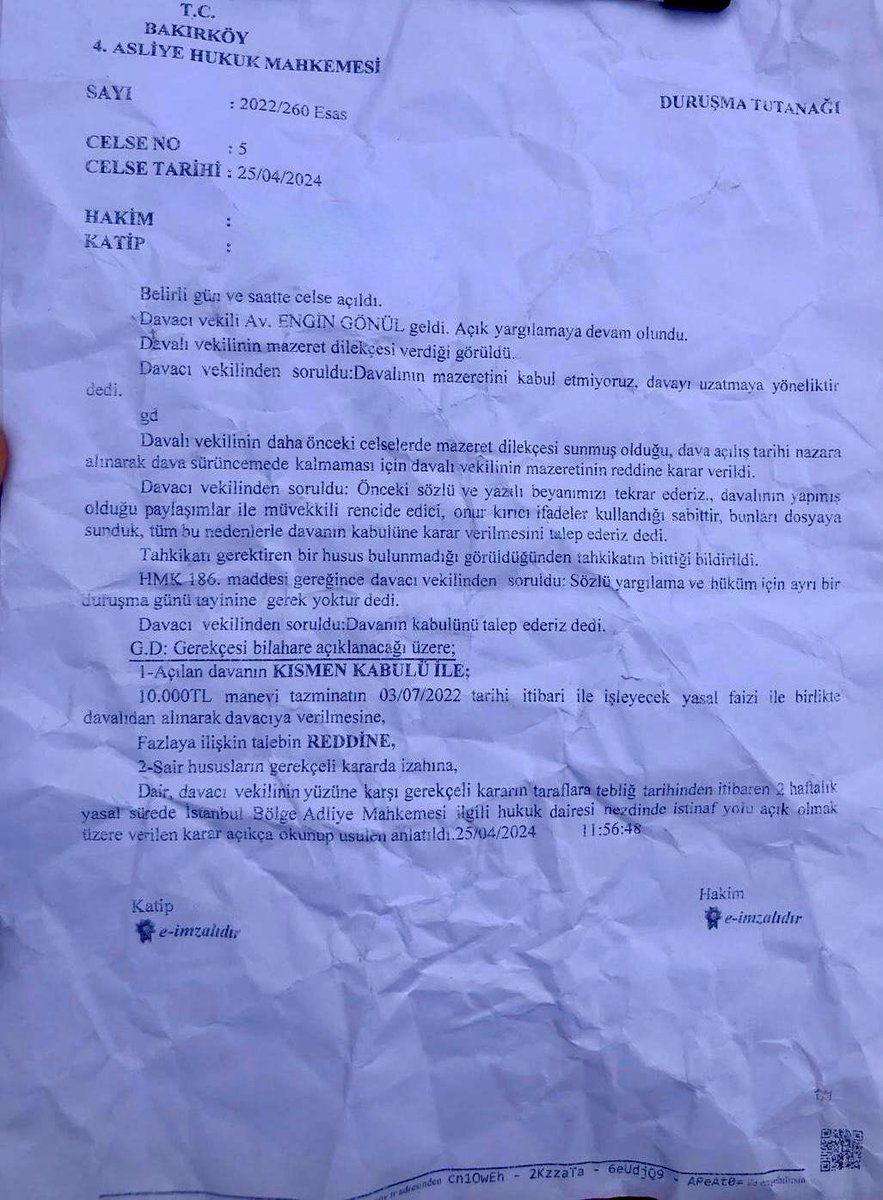 Sosyal medyadan bana hakaret eden Ankara Kuşu isimli Oktay Yaşar’a 2022’de 100 bin TL’lik tazminat davası açmıştım.  Dava bugün sonuçlandı ve sanık 10 bin TL tazminata mahkum oldu. Faiz ve avukat giderleriyle 30 bin lirayı gerekçeli karar yazınca tahsil edeceğiz. Ayrıca İstinaf’a…