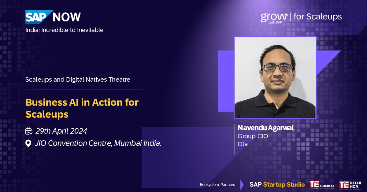 We are proud to partner for the Scaleups and Digital Natives Theatre at SAP NOW India on April 29th! Looking forward to #SAPNOWIndia. 
Find out more: events.sap.com/in/sap-now-202…