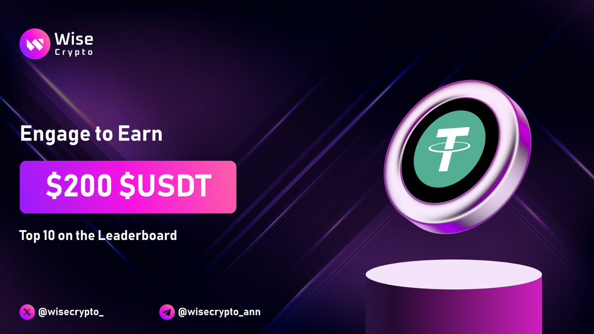 🌟 Introducing our 'Engage to Earn' 🎁 Prize Pool $200 USDT ➡️ Participate here: zealy.io/cw/wisecrypto1… Here's how it works: 👍 Like, 🔁 Retweet and 💬 Comment on a tweet to earn 50 XP 🌟 The more you engage, the more XP you accumulate. #Zealy #Quest #Airdrop #Giveaway…