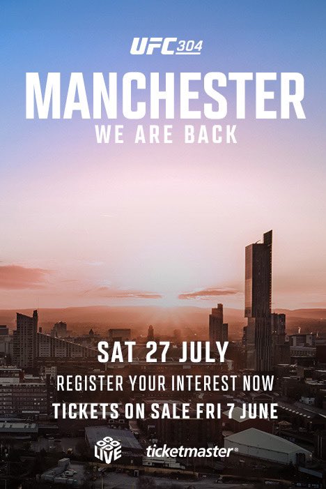 🚨 ICYMI: The UFC will be returning to Manchester for a numbered card in July 😍 Who do you want to see fight at #UFCManchester? 🤔 #UFC304 | July 27th | LIVE on TNT Sports and discovery+