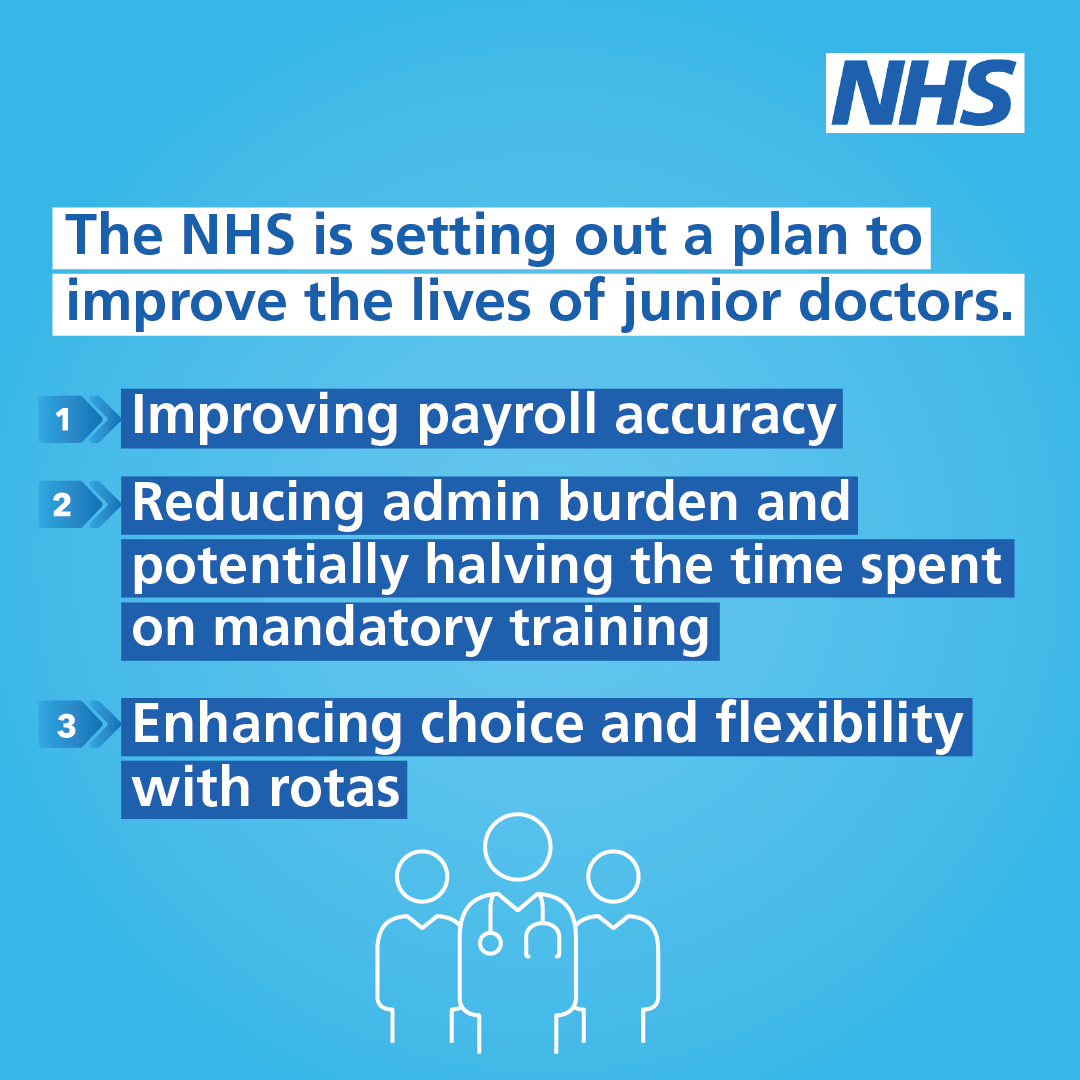 The NHS is setting out measures to improve the working lives of postgraduate doctors. These include improving payroll accuracy, reducing admin burden and enhancing choice and flexibility with rotas. england.nhs.uk/publication/im…