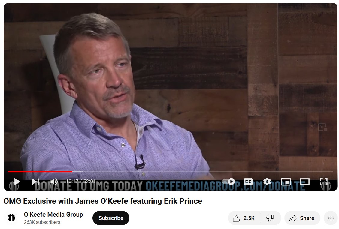 James O'Keefe, remember, was trained by Erik Prince. Prince's Blackwater associate Dave Lopez co-owns TWC which sponsors OMG Media. This video is a big ad for Prince's phone & security companies. Prince wants gov to privatize so he can take over security/logistics etc.