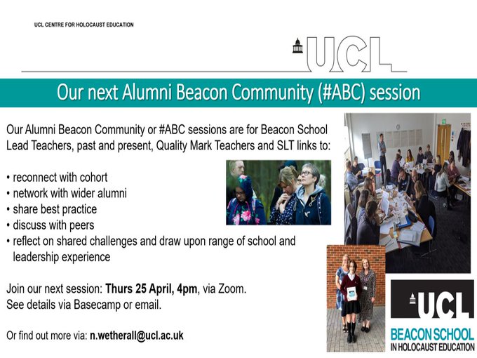 Looking forward to today's #ABC (4pm) drawing on alumni insights re: the distinctive contribution RE can make to quality provision & experience of Holocaust ed, how being a #BeaconSchool has supported T&L about genocide (esp. #Kwibuka30) & approaches to assessment/progression. RT