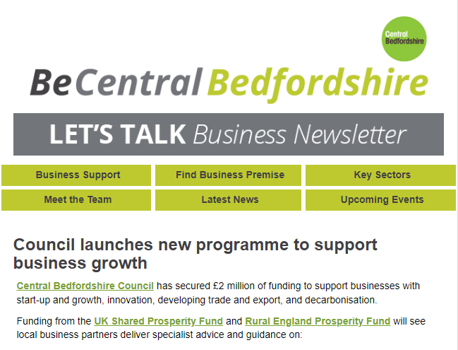 For the latest #businessnews, grant/funding opportunities, events, training, #businesssupport and more, sign up to Let's Talk Business, Central Bedfordshire's e-newsletter, keeping you informed on what matters locally to your business: tinyurl.com/243djn7b