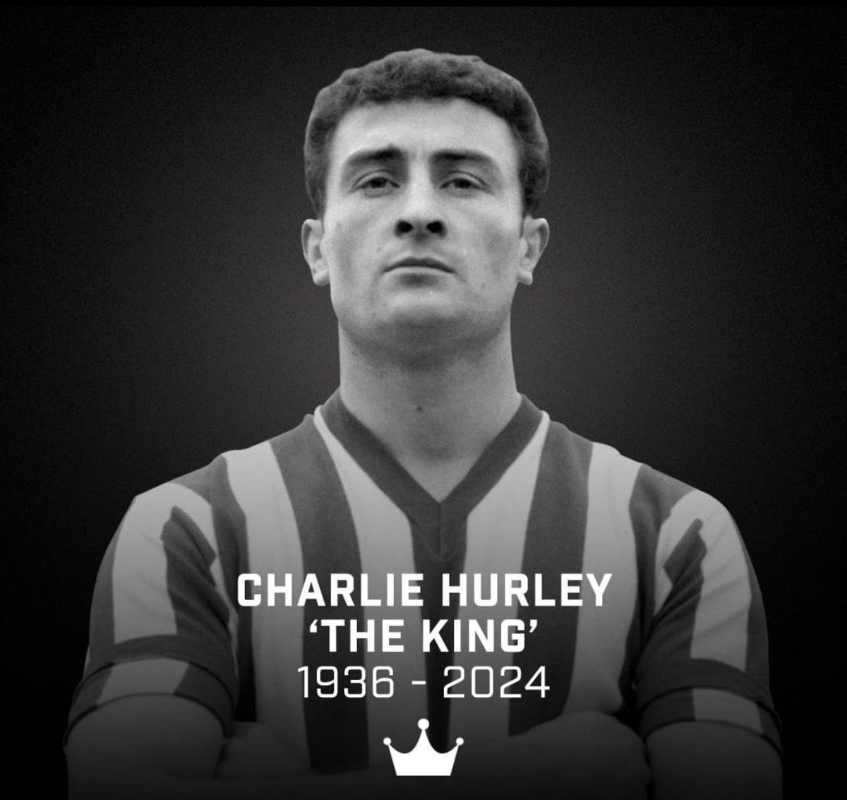 I’m sorry to learn of the passing of #SAFC legend, Charlie Hurley. Charlie was affectionately known by Sunderland fans as The King and was voted the clubs Player of the Century by fans. RIP