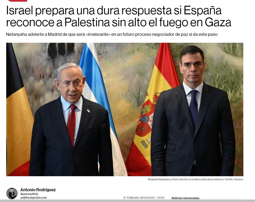 Xaviertrading7's tweet photo. El tema de Pedro Sánchez entendido en  fotos:

1- Israel amenaza a España. 18 de Abril

Perrito Sánchez, ignora.
👇 https://t.co/0DmFyqgkrm