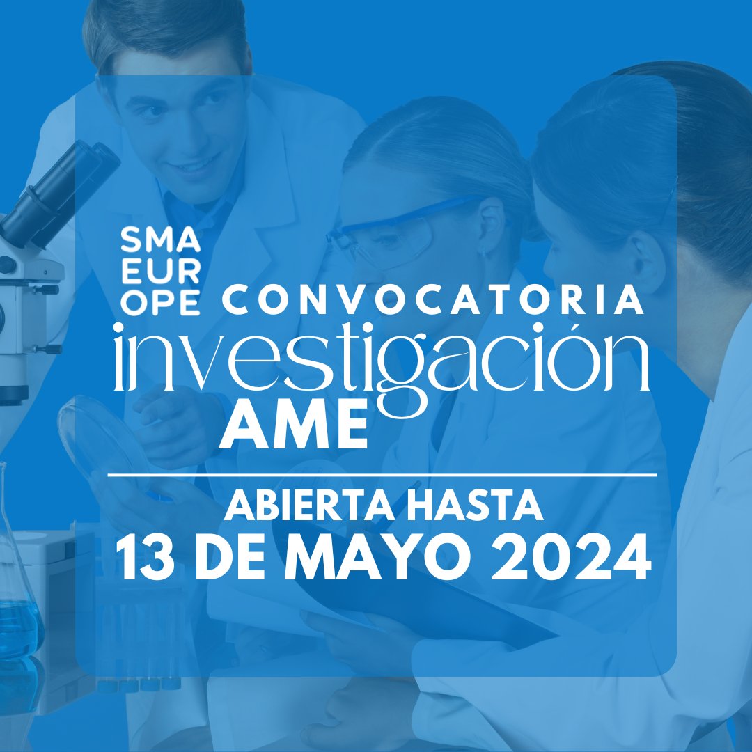 El 13 de mayo finaliza el plazo para presentar proyectos a la Convocatoria de Investigación de @SMAEurope . FundAME aportó 80.000€ a esta convocatoria, gracias a las donaciones y a nuestros socios. fundame.net/12-convocatori… #Investigación #StopAME