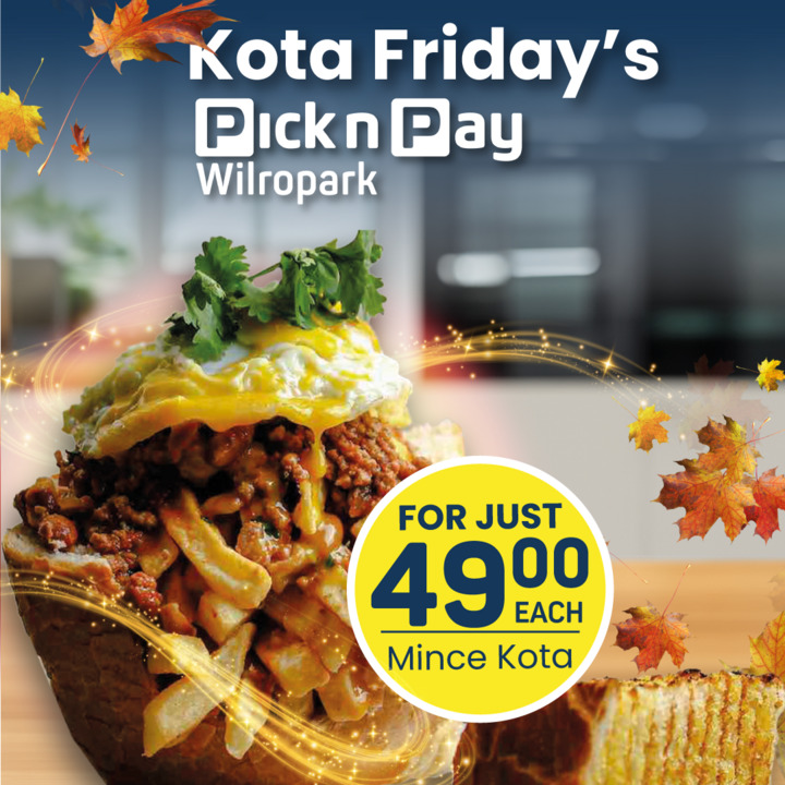 Is it lunchtime already? 😋 🤔

Join us for Kota Fridays at Pick 'n Pay Wilropark – you won't want to miss it!

Lunchtime is about to get a whole lot better with our amazing Kota DEAL!

Enjoy our Mince Kota FOR just R49.00!

#picknpay #pnpwilropark #grocerystore #kotafriday