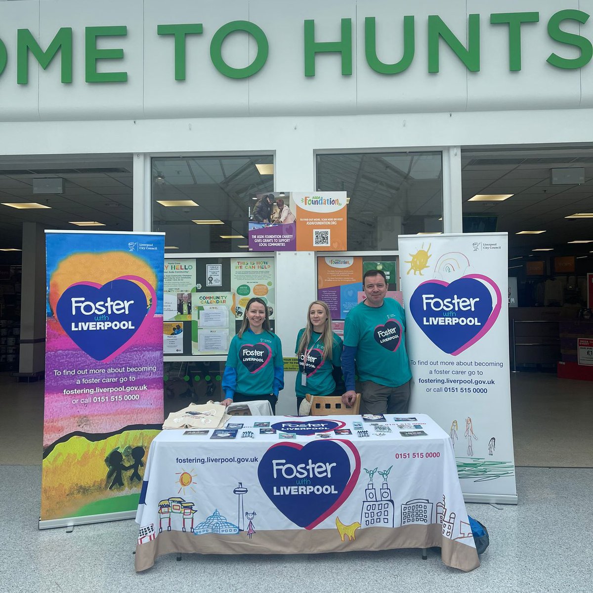 We’re at @asda Hunts Cross today until 1pm! Come and meet the team and find out all about fostering with Liverpool 👋