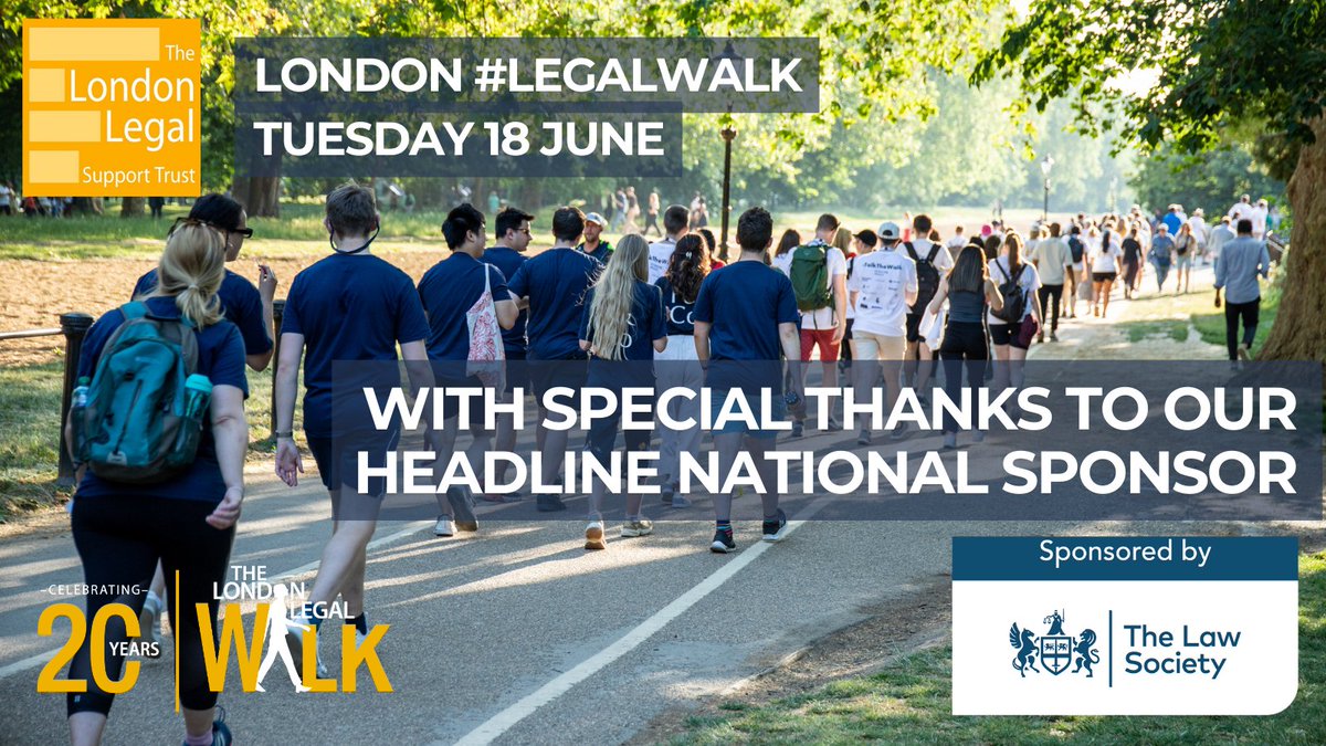 A big thank you to our headline national sponsor, @TheLawSociety for supporting the 20th anniversary of the London #LegalWalk! 🤝Their support helps us ensure we can support more people in ensuring they have #AccessToJustice in London and the South East! #20YearsofJustice