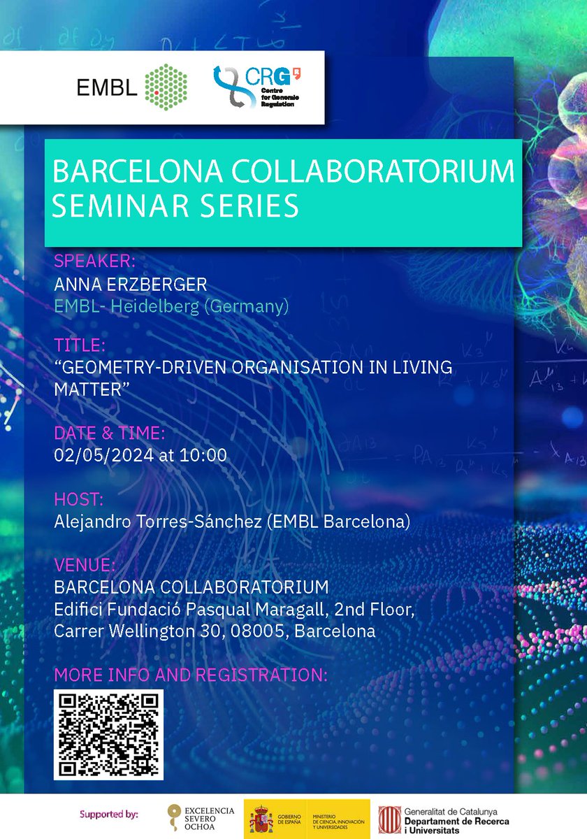 Next week, Anna Erzberger (@ErzbergerGroup) will be the next speaker at the Collaboratorium Seminar Series! 🗣️'Geometry-driven organisation in living matter' 📅02/05/2024 - 10:00 ➕info and registration: tinyurl.com/msr7z6ha Host: @torressancheza (@EMBLBarcelona)