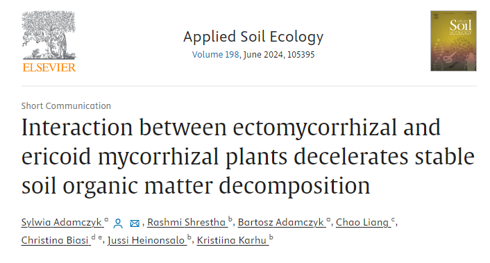 SoilsClimate's tweet photo. #PaperAlert!
Find out how ectomycorrhizal and ericoid mycorrhizal plants affect soil organic matter decomposition. By Sylwia Adamczyk, @RashmiShrestha, Bartosz Adamczyk, Chao Liang, @ChristinaBiasi, @JHeinonsalo and Kristiina Karhu. #AppliedSoilEcology
https://t.co/XQZg88Pdxv https://t.co/uZZNZ9cTbU