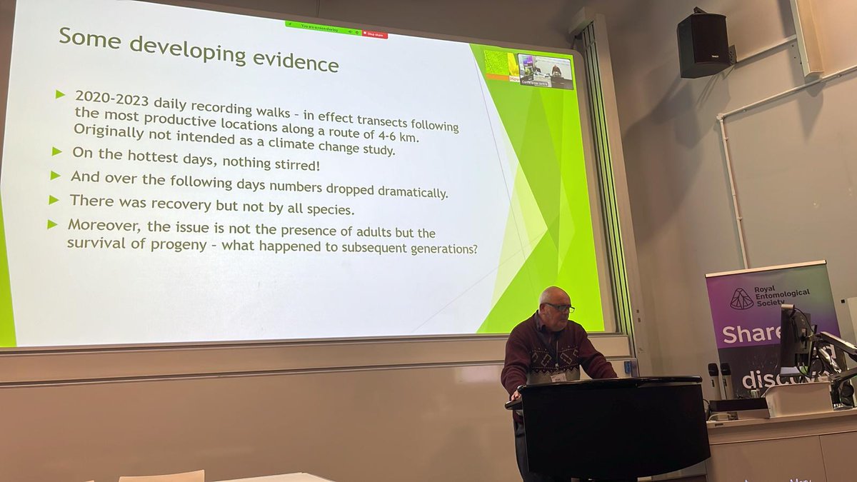 RoyEntSoc's tweet image. Next up is Roger Morris on detecting the effects of extreme events in opportunistic data, sharing research in relation to heatwave and drought conditions dating from 1948 to present.

#RESExtreme24