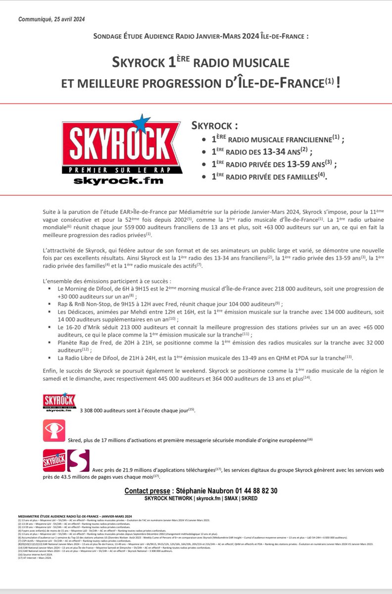 Communiqué @SkyrockFM