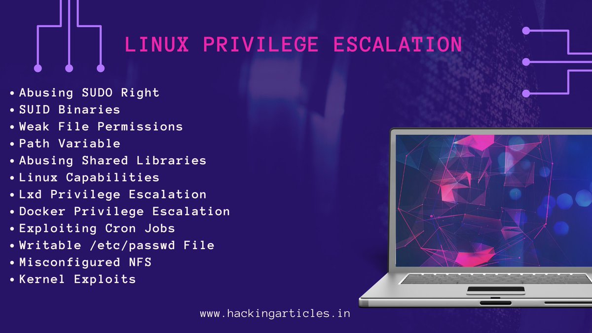 Linux Privilege Escalation Cheatsheet for OSCP ✴ Link: github.com/Ignitetechnolo… This cheat sheet is aimed at OSCP aspirants to help them understand the various methods of escalating privilege on Linux-based machines and CTFs with examples. 🥉 Abusing Sudo Rights 🥉SUID…