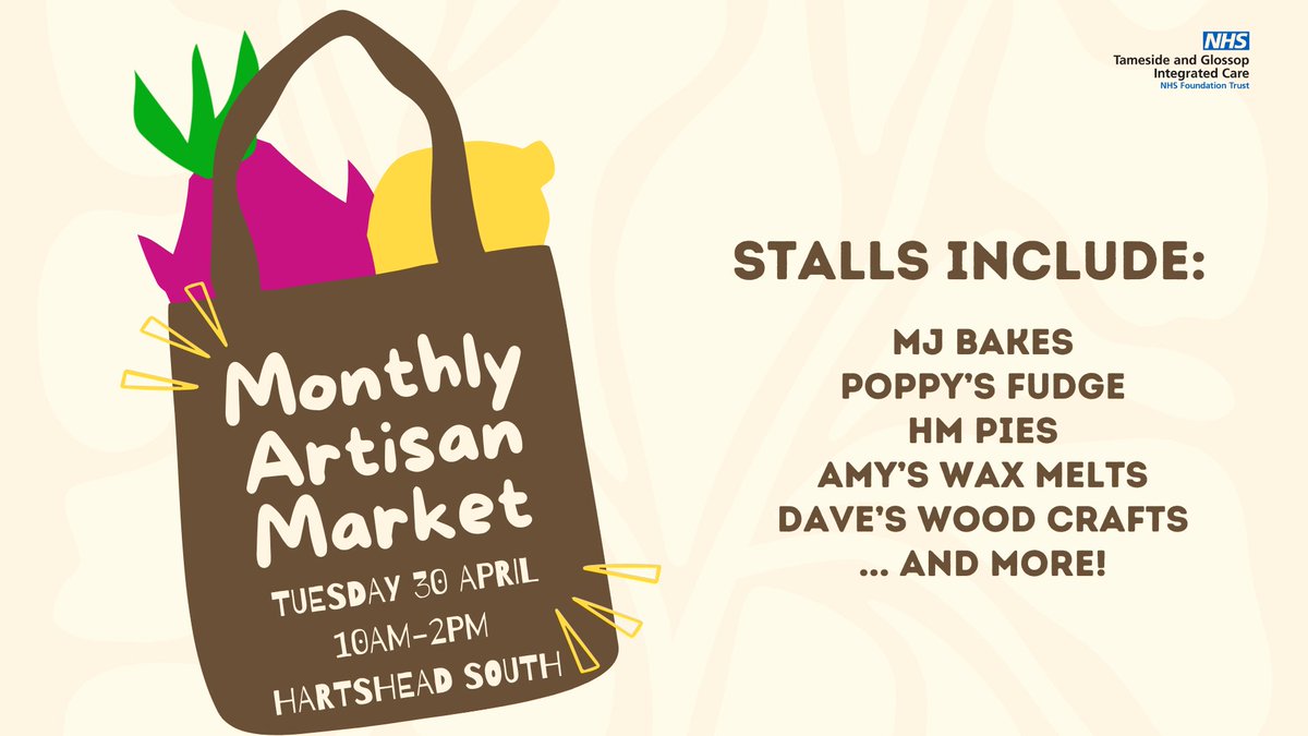 The artisan markets are returning next Tuesday with a host of traders for staff, patients and visitors to enjoy 🙏 📅 30 April ⏰ 10am-2pm 📍 Hartshead South entrance