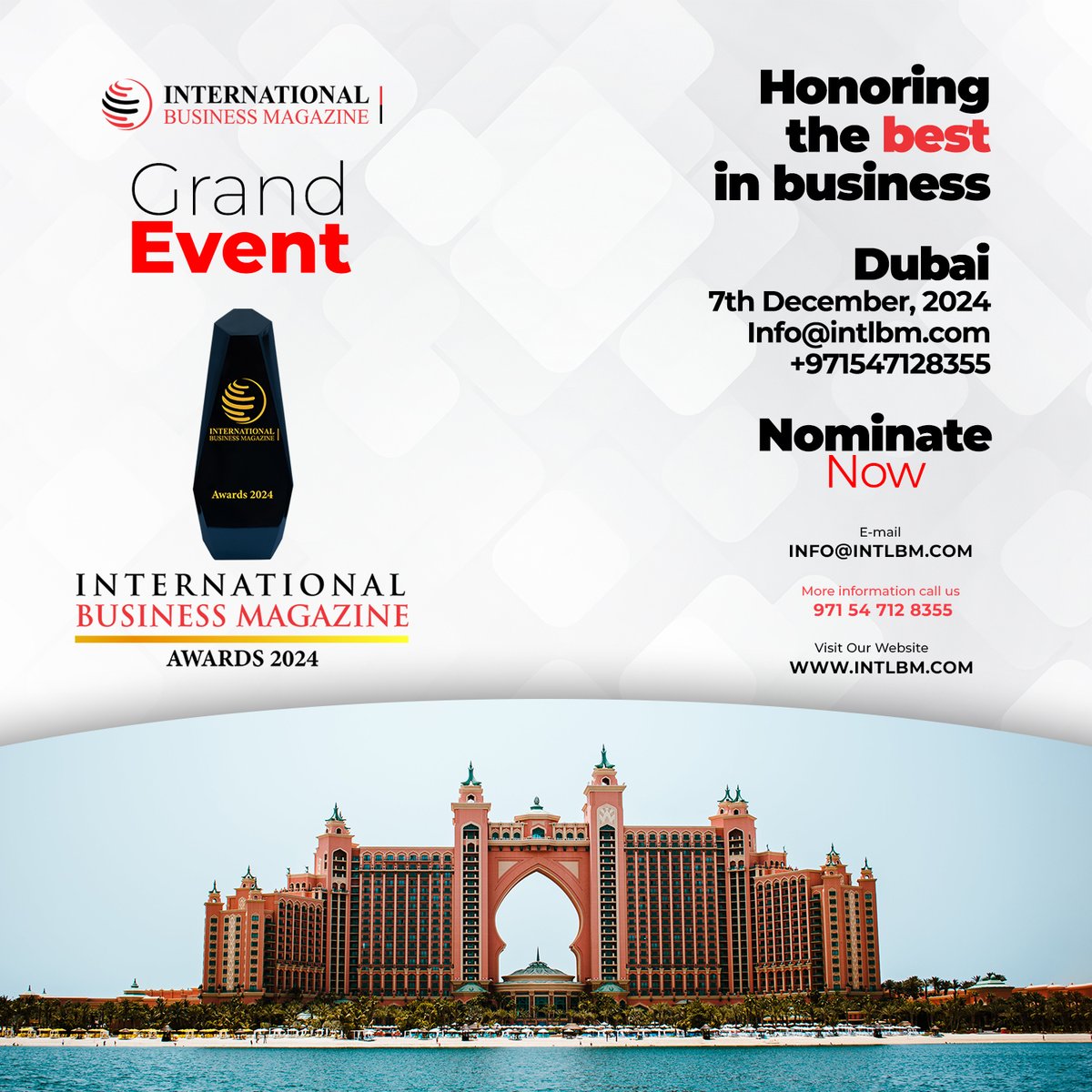 @ibmag_magazine proudly invites all lead professionals, CEOs, CXOs, and other decision-makers to embark on our Annual Awards Ceremony Journey on December 07th, 2024 at Atlantis The Palm Dubai, UAE. tinyurl.com/ytdpwsds
tinyurl.com/htx393xm
#nominatenow #awards #dubai #UAE