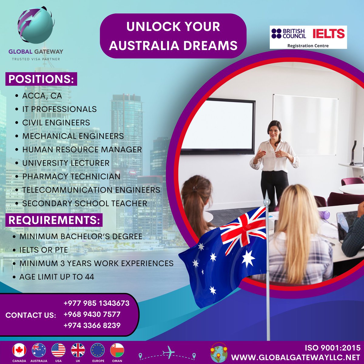 Unlock Your Australian Career: Opportunities for Professionals in Various Fields.

𝑨𝒑𝒑𝒍𝒚 𝑵𝒐𝒘! 📦💼✨
info@globalgatewayllc.net

#GlobalGateway #MigrateAbroad #Visa #PR #Work #EUResidency #InvestmentMigration #StudyAbroad #EducationForAll #GlobalOpportunities