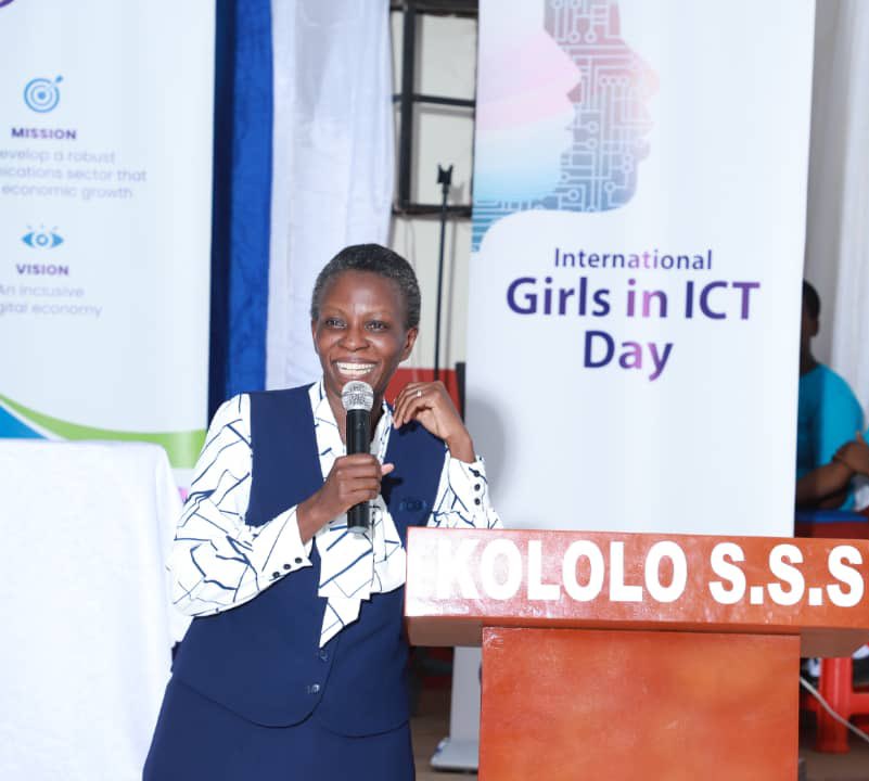 Eng. @CMugimba ~ Director for #ICT & Research also representing @UCC_ED highlights the vital role of exposure in #ICT urging girls to harness it for skill development. She underscores responsible #internet usage & advocates for the 'T.H.I.N.K' principle before sharing