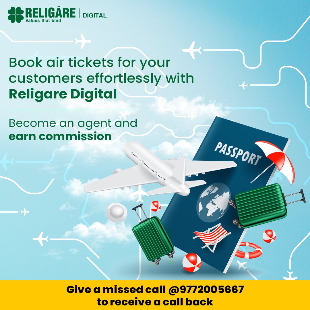 Hassle-free Air Ticket services for your customers. Become a Religare Digital agent to book air tickets and earn attractive commissions. 

Disclaimer: bit.ly/rbld

#BusinessOpportunity #StartYourOwnBusiness #Insurance #Payments #RuralIndia #Commission #EarnMore