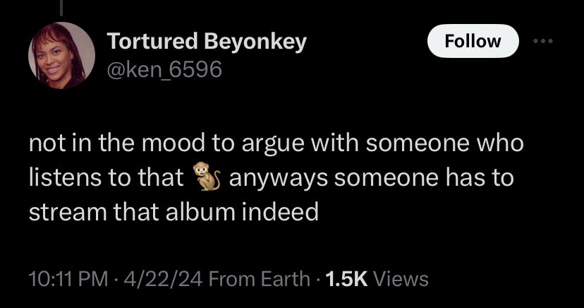 rapperEVQ's tweet photo. @coolitdwn_ LOUDER FOR THE RACISTS AT THE BACK 📢

Had this interaction with a swiftie the other day and, don’t get me wrong, I was calm and collected. I just said my piece and ended with #StreamCOWBOYCARTER and they replied this… https://t.co/oZ9BWODuTH