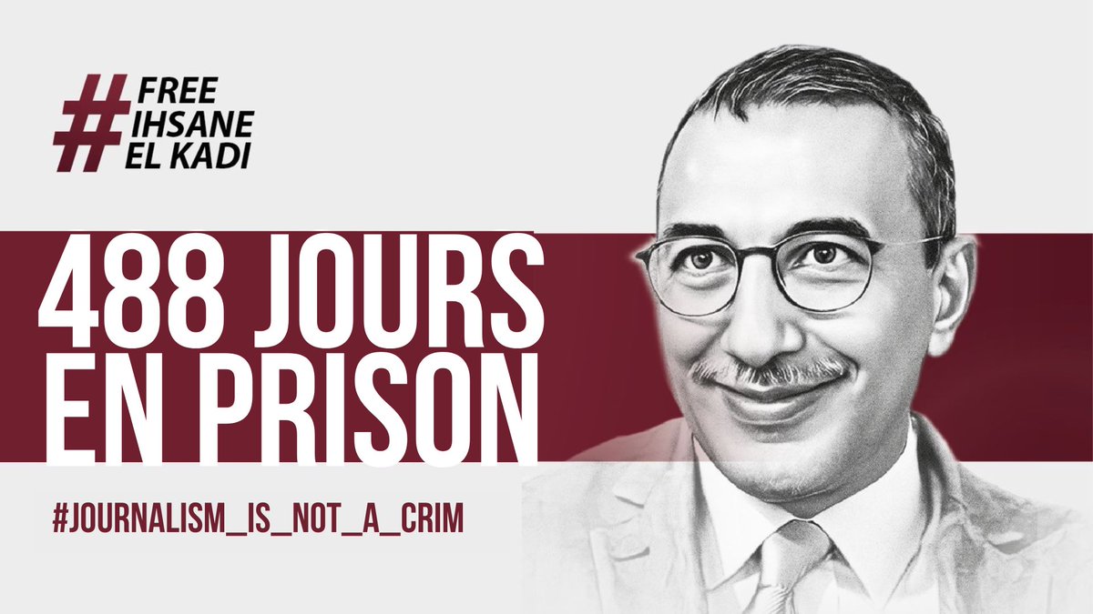 RadioMPost's tweet photo. Le journaliste et directeur de  @RadioMPost et @maghrebemergent, @ElkadiIhsane, est en détention depuis 488 jours.
#freeihsaneelkadi https://t.co/4yFF6xq9At
