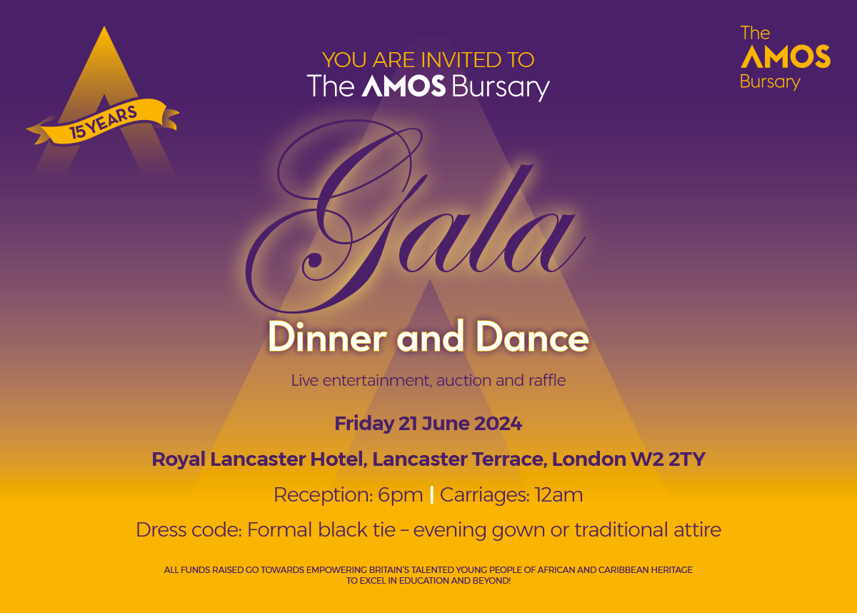 The excitement is building for The Amos Bursary's 15th Anniversary Gala Dinner and Dance, Friday 21 June 2024 at the prestigious Royal Lancaster Hotel.

There's still time for you to make sure you're in the room, visit amosbursary.org.uk/the-amos-bursa… for info and bookings. See you there!