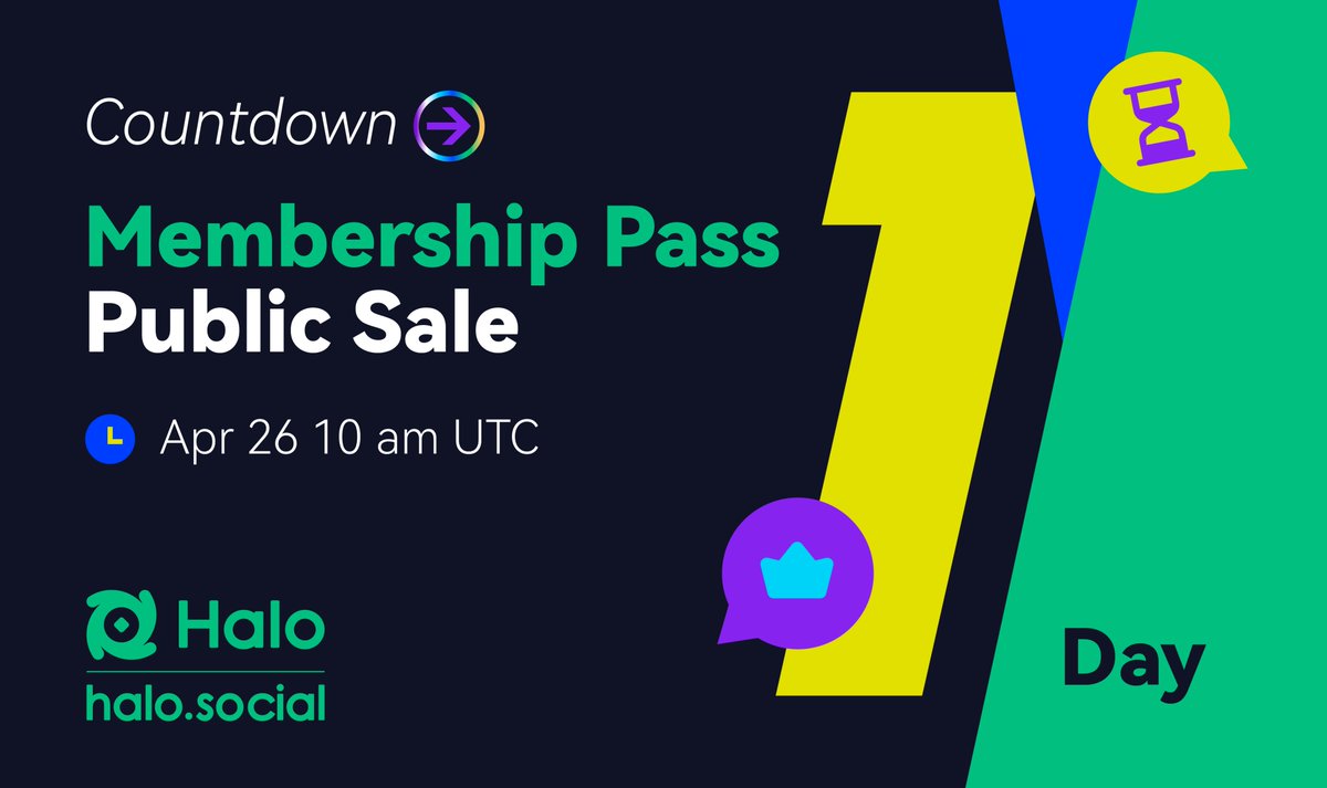 🚨1 DAY TO GO🫡 Public Sale of #HaloMembership Pass is coming! ⏰ April 26th at 10 AM UTC 🔗 halo.social/membership RT if you’re ready, all #Halo WL users!👇🔃