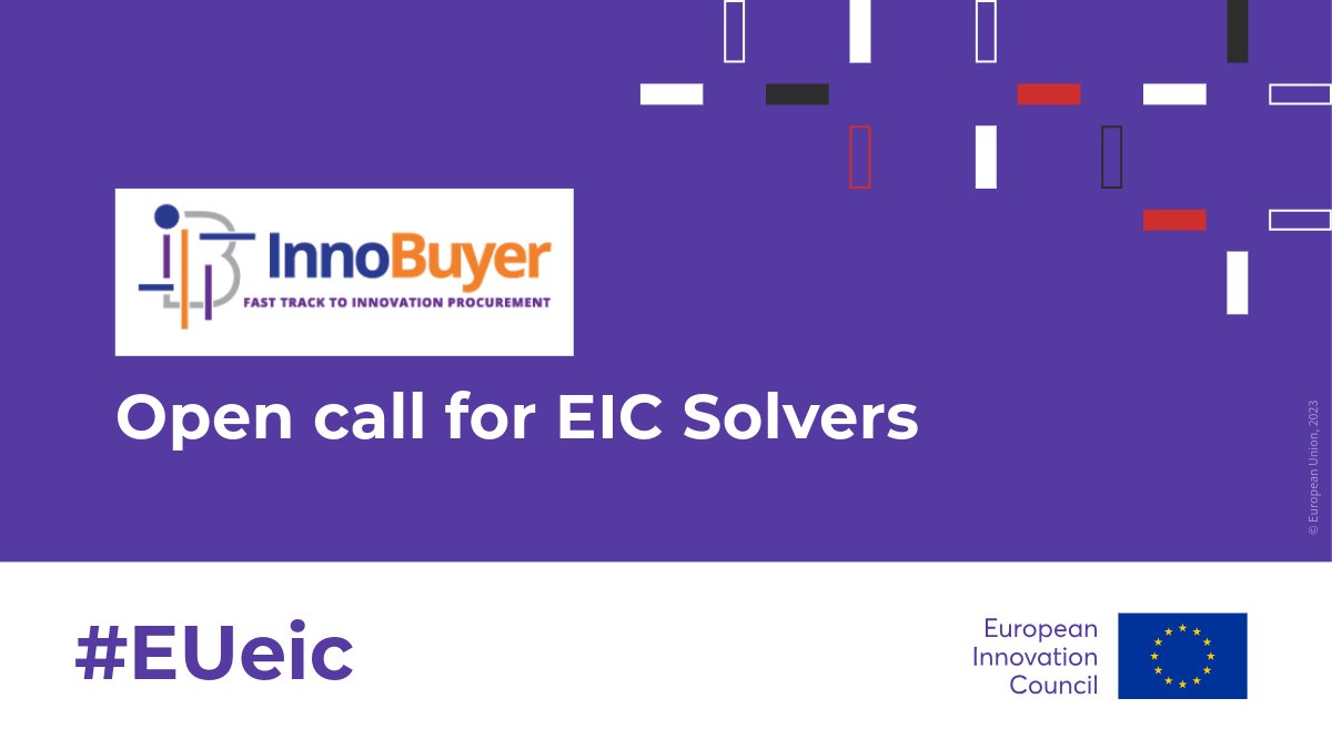 📣 Are you an EIC-funded SME or startup? @InnoBuyer open call for #EUeic Solvers is open! 💰Grants up to €55k 🎯Develop a pilot with a public organisation 🤝10-month support programme More info: Open call: bit.ly/4b8mGWF #procurement #innovationprocurement