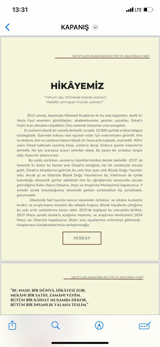 Bu haber hepimizin ayıbı. Öyle çok üzüldüm ki… Üstad hiçbir zaman anlaşılmamış hala da öyle!!!
#necipfazıl
#büyükdoğu
#RTErdoğan 
#TCKulturTurizm