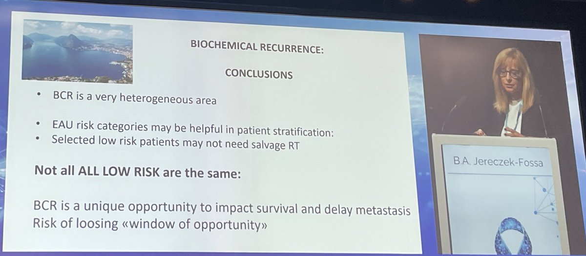 #APCCC24 @APCCC_Lugano Insightful talk by Dr. @BarbaraJereczek on “When salvage radiation (RT) can be delayed in #ProstateCancer with PSA recurrence?”👉given potentially curative RT, need to identify pts with very low risk BCR before delaying RT @OncoAlert @PCF_Science @urotoday