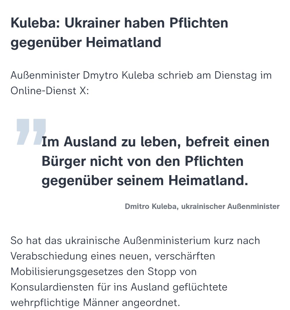 Immer noch wird behauptet, alle Menschen in der #Ukraine wollten kämpfen; seien bereit, sich in einem Krieg zu opfern, der militärisch nicht gewonnen werden kann. Aber das stimmt nicht und das zeigt auch dieses Gesetz. Männer sollen zum Kriegsdienst gezwungen werden.