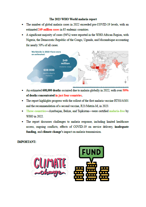 For the first time, this year WHO Report includes a chapter on the impact of climate change on the incidence of malaria.