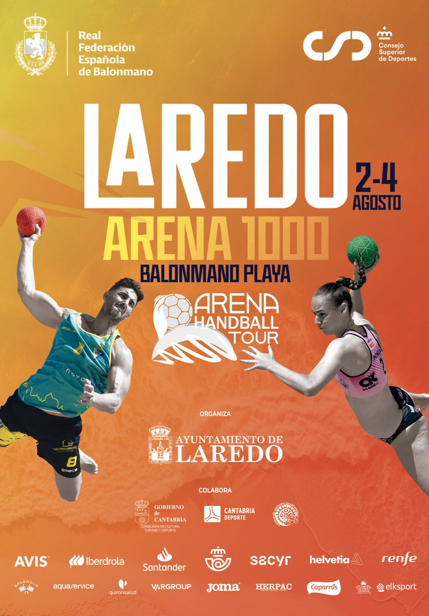 📢 ¡Las playas de Laredo volverán a acoger un Arena 1000! ¡Os presentamos el cartel! 🤝 Con el apoyo institucional de @aytolaredo, @DeportesGobCant, @cantabriaes y @fcantabrabm 📅 Del 2 al 4 de agosto @RFEBalonmano #BalonmanoPlaya